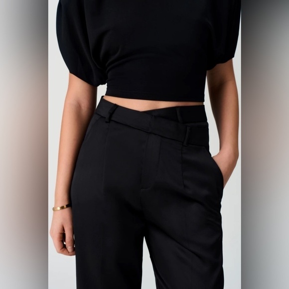 Adoore Gent Asymmetric Satin Wide Leg Pants in Black - Picture 4 of 10